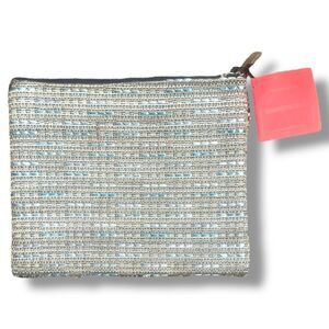 Alan Stuart Textured Cosmetic Pouch - Cream and Blue